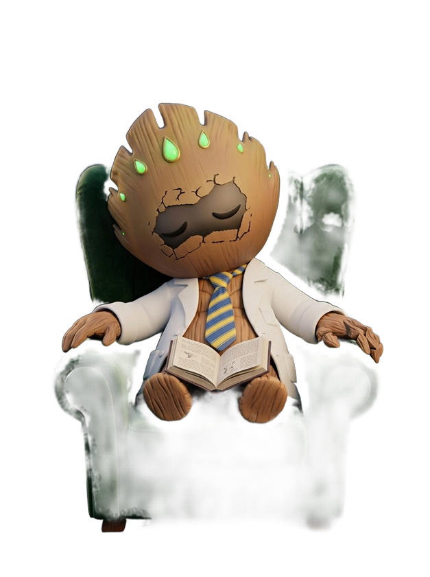 Professor Honey B asleep in a green armchair